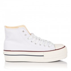 Zapatillas Lona Mujer Victoria Tribu Doble Botin Blanco