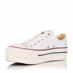 Zapatillas Lona Mujer Victoria Tribu Doble Blanco
