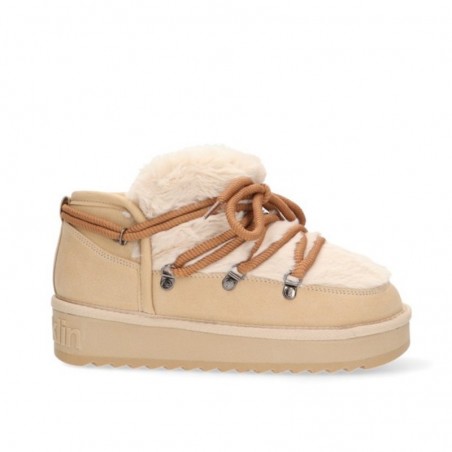 Botines Planos Mujer D.franklin Nordic Trk Fur Low Beig