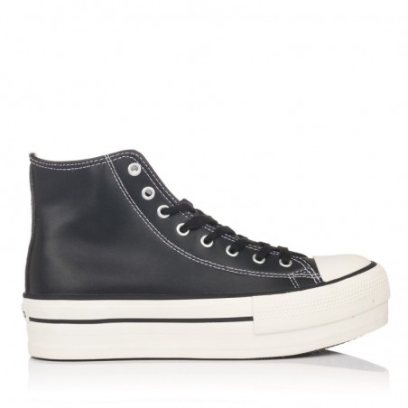 Botines Planos Mujer Victoria Tribu Doble Botín Efecto Piel Negro
