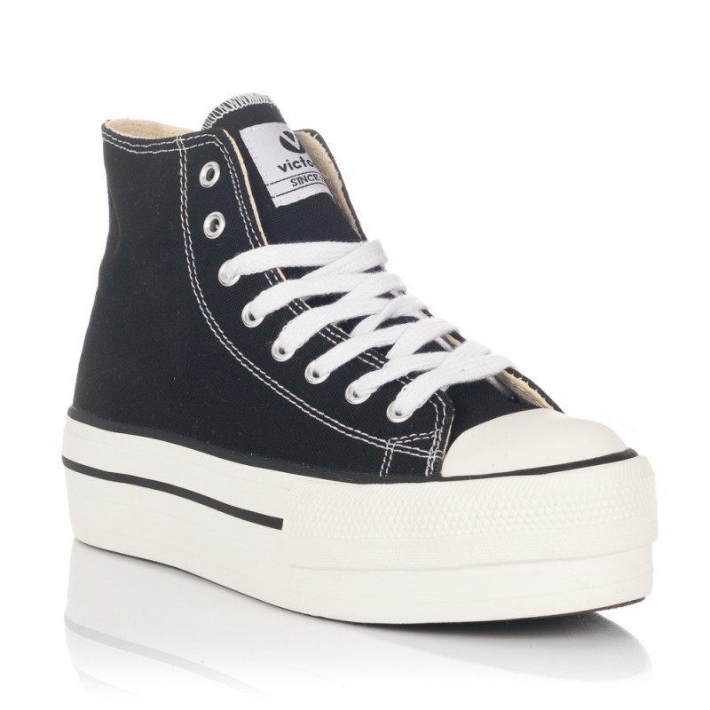 Zapatillas Lona Mujer Victoria Tribu Doble Botin Negro