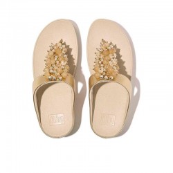 Sandalias Planas Mujer Fitflop Fino Bead-Cluster Oro